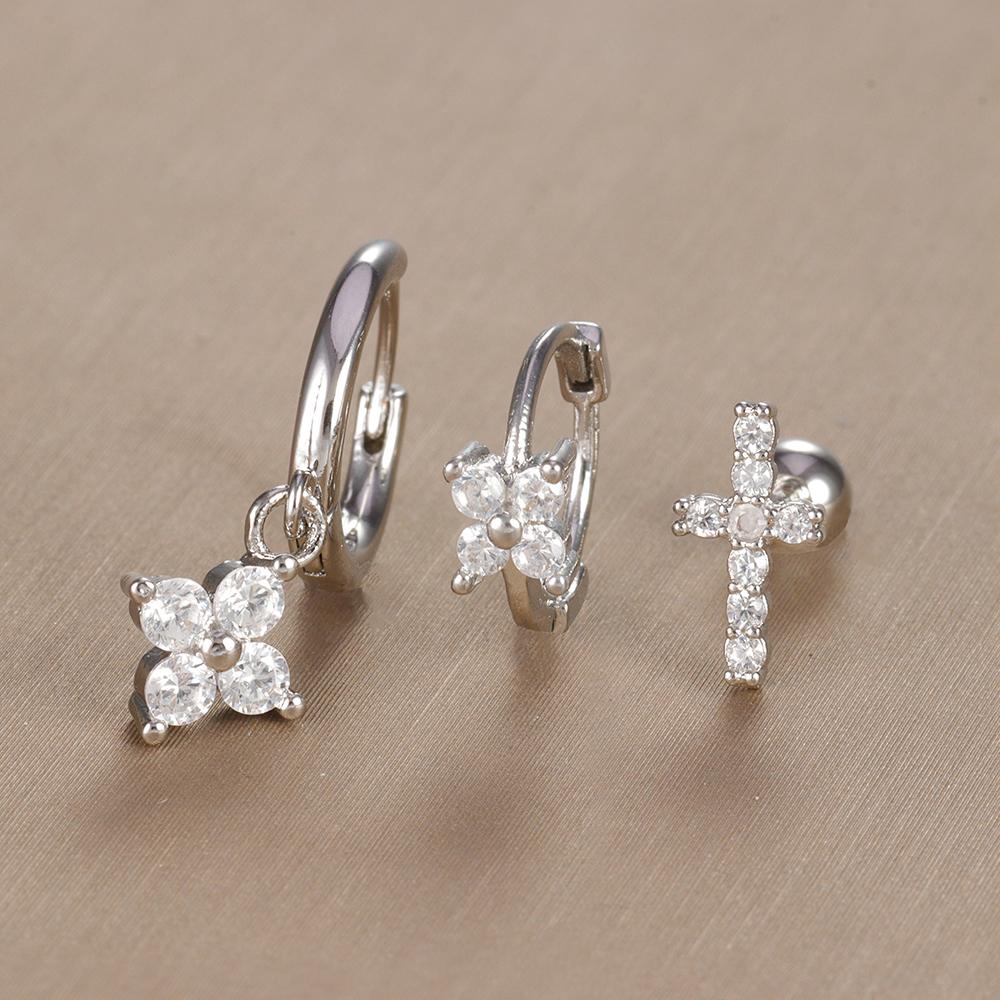 3-teiliges Vintage-Design-Set mit vier Zirkonia-Creolen für Frauen, winziger Knorpelpiercing-Ohrring aus Edelstahl, Schmuckgeschenk