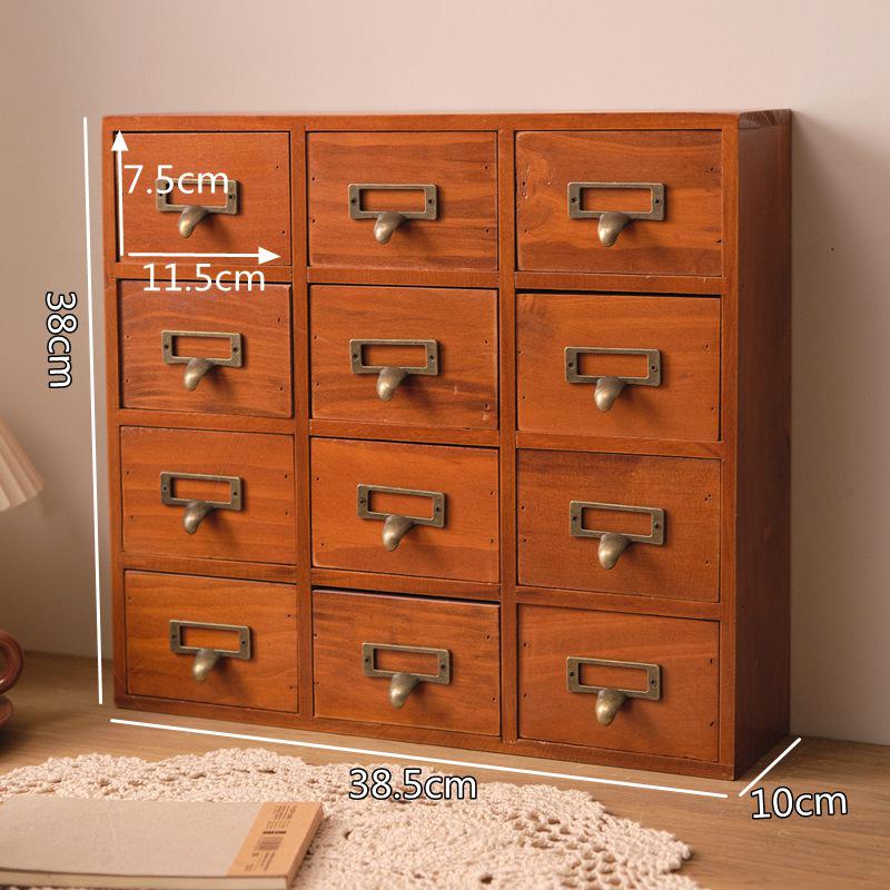 Zakka Retro Solid Wood Nine-Drawer Storage Box