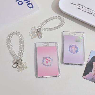 Estuche de acrílico transparente para tarjetas, estuche protector para tarjetas de autobús, tarjetas de comida, identificación, foto, llavero, colgante para mujer