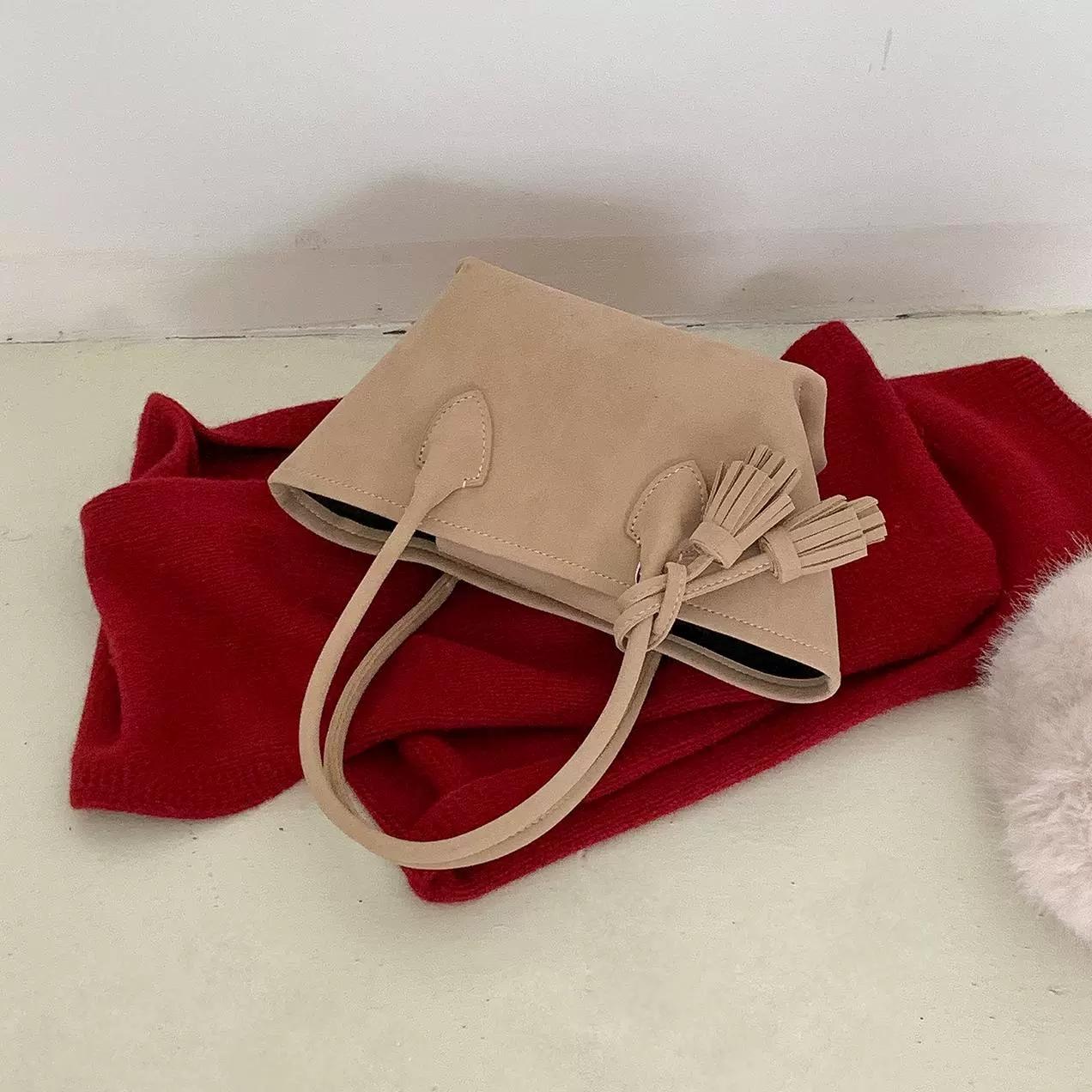 

Casual Versatile Tote Bag Faux Suede Solid Color Shoulder Bag small Handbag for Women Top-Handle Bags