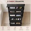 Chest of Drawers, Dresser with 5 Fabric Drawers, Tall Storage Unit with 4 Pockets and 2 Hooks, Steel Frame, Black