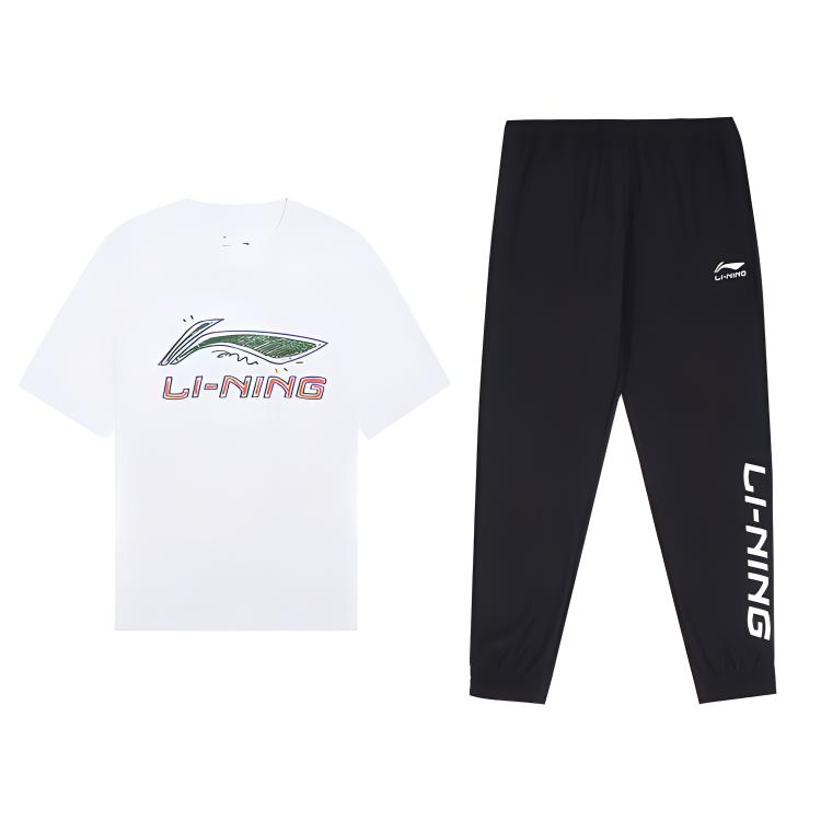 

Li-Ning Summer Comfortable Fashion Breathable Short Sleeve Shorts Casual Sports Suit Unisex suit AYKU909-1+AHST815-2 M
