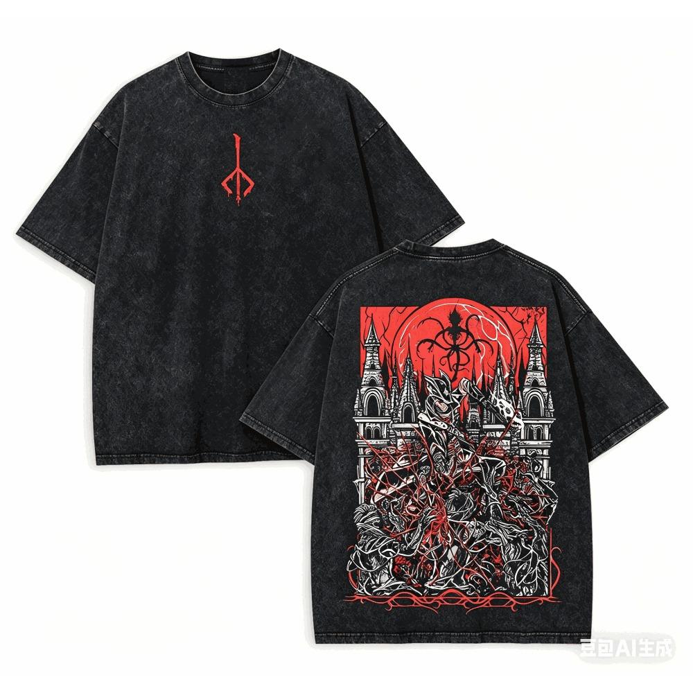 Bloodborne Washed T-shirt Personality Clothes New Model Anime T-shirt Year Round Clothing Couples Plus Size Unisex Classic