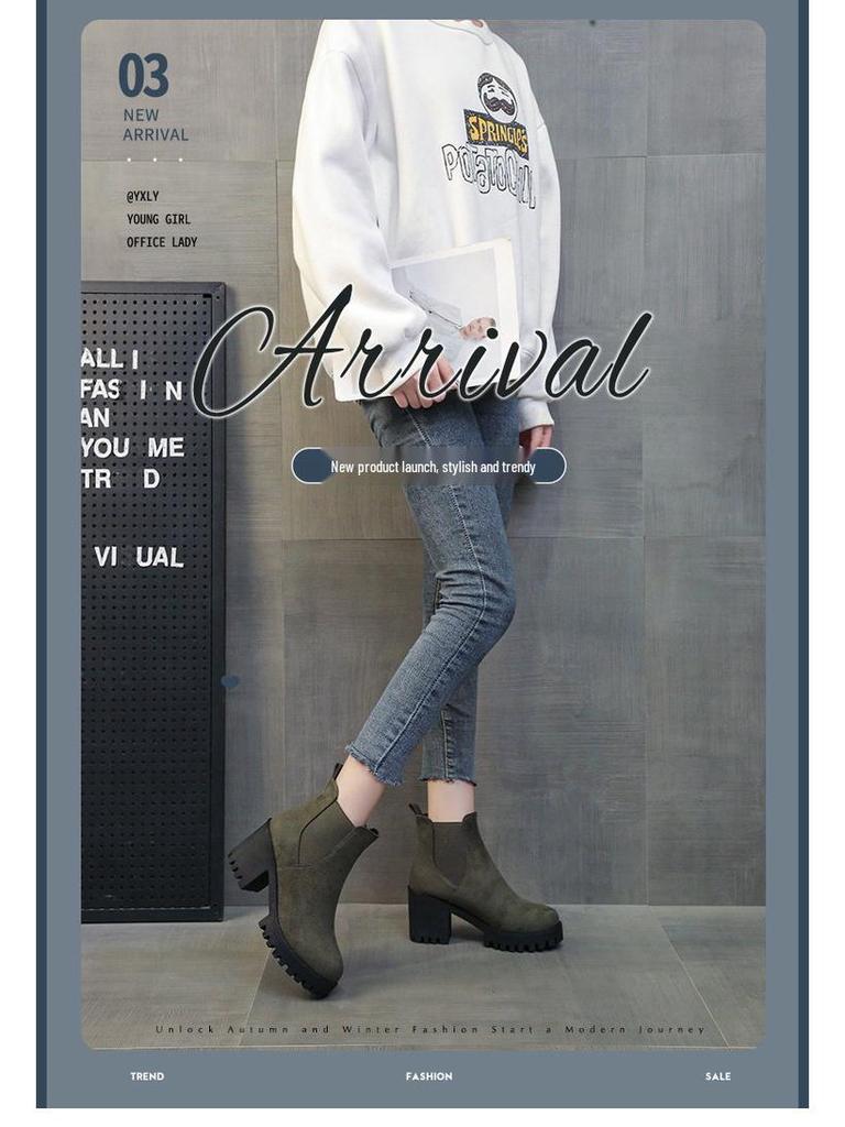Stivali Martin Donna Autunno/Inverno 2025 con Tacco Chunky, Suola Spessa Stile Britannico, Stivaletti Alla Caviglia con Tacco Alto e Punta Tonda.