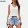 ZANZEA Women Summer V-Neck Sleeveless Solid Hollow Crochet Tank Tops