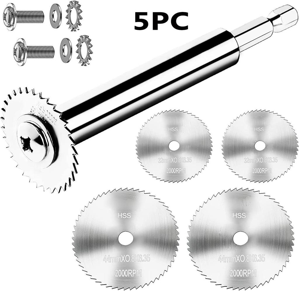 Hex Shank HSS Steel Saw Blade Set with Connecting Rod for Hand Drill - Cuts PVC Pipes.