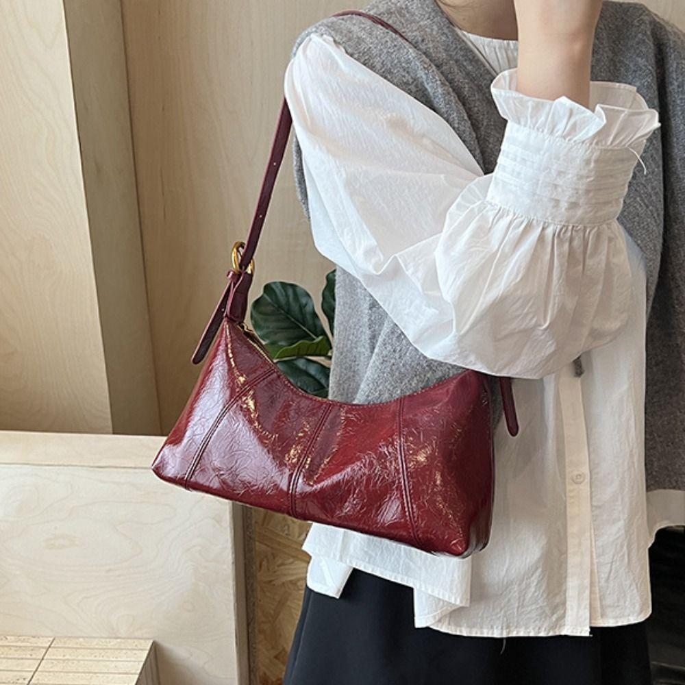 French Leather Underarm Bag Solid Color Commuting Shoulder Bag Fashion Women's Armpit Bag  Winter