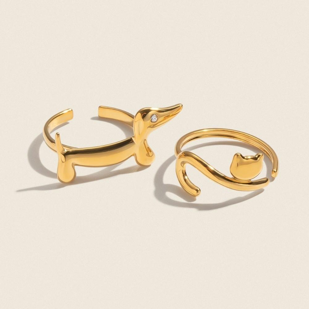 Cat Opening Ring Lines Women Jewelry Fashion Dog Ring  Ladies