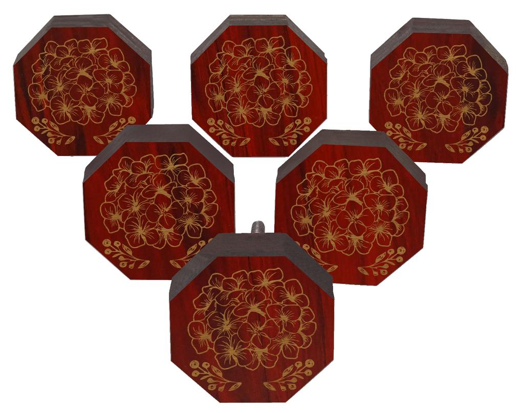 IBA Indianbeautifulart Brown Engraved Knobs Wooden Cupboard Door Knobs Pull Handle Pack of