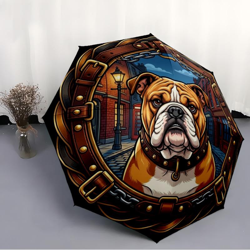 Bull Dog Urban Portrait pattern umbrella, portable and foldable design, 8 ribs, a casual accessory for Halloween, Christmas, and birthday gifts.