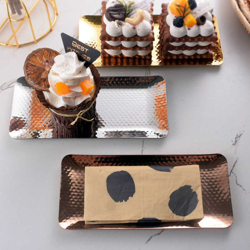 Hammered Tray Exquisite Odorless Stainless Steel Serving Tray for Living Room Bedroom Kitchen Bathroom 19.5x9.5cm Gold Tray