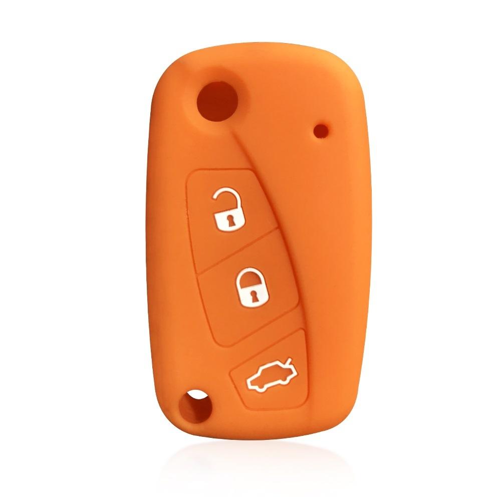 

Soft Silicone Key Holder Cover For Fiat Grande Punto Panda Lancia Stilo Bravo 500 Ducato 3Buttons Filp Folding Car Accessories помаранчевий