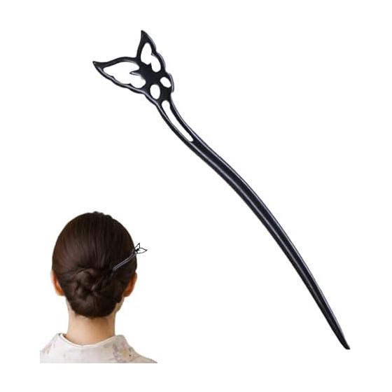 Kanzashi Natural Wood Hairpin, Ebony Wood Hair Stick, Handmade Hair Ornament for Hairstyles, Single Hairpin, Japanese Accessories for Coming-of-Age