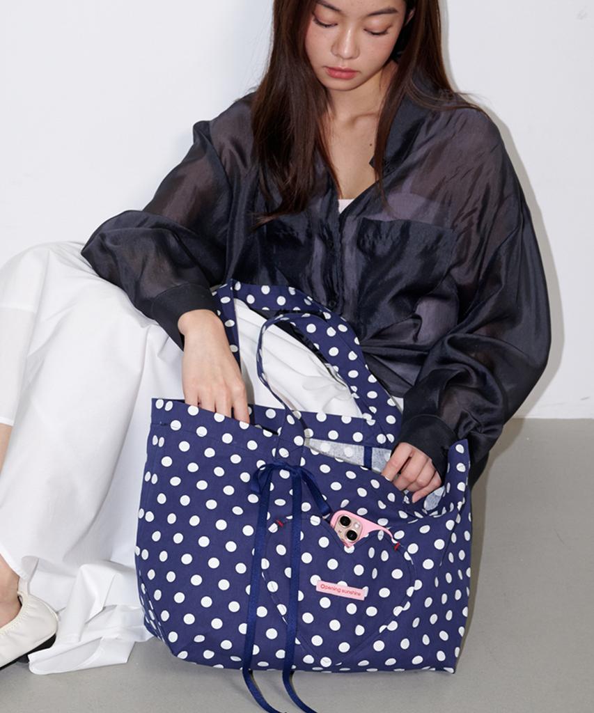Opening Sunshine Heart Pocket Big Eco Bag Dot Navy