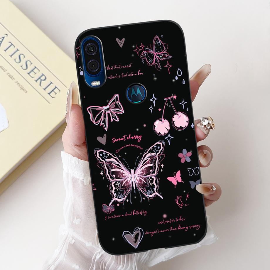 For Motorola One Vision One Macro Phone Case Motorola P50 Back Cover Soft Matte Silicone Slim Fundas Lovely Panda Rabbit Flower
