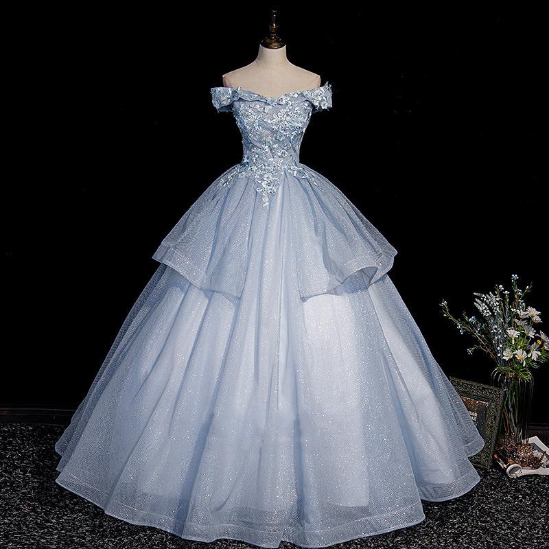 Blue colored yarn princess dress fluffy