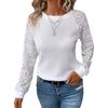 Women Solid Color Lace Long Sleeve Hollow Out Crew Neck Casual T-shirt Blouse Tops