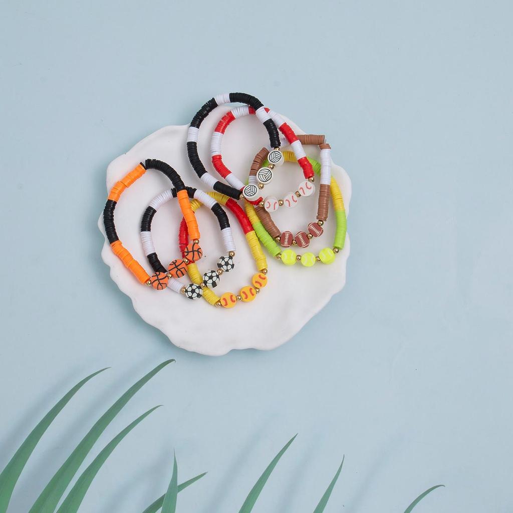 7-Piece Simple Retro World Cup Sports Bracelet Set - Basketball, Baseball, Football