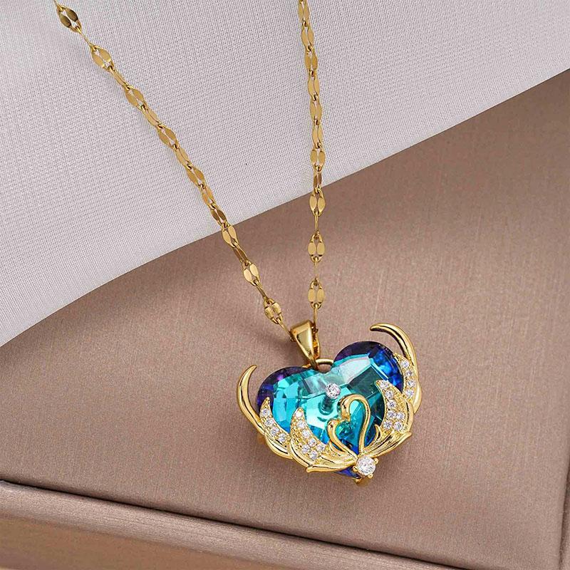 Luxury Design Heart Pendant Necklace For Women Fashion Crystal Charm Chain Choker Necklace Collar Girls Party Jewelry Gifts