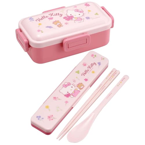 Skater Bento Box, 530ml, Single Tier, for Women, Made In Japan, with Leak-Resistant 4-Point Lock, Dishwasher and Microwave Safe, Sanrio Hello Kitty Fl
