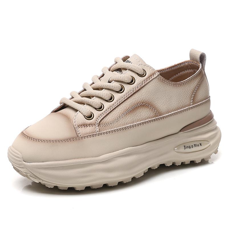 Genuine Leather Shoes Women Sneakers Flat Fashion Brand Ladies Shoes Soft Comfortable Height Increasing 4cm
