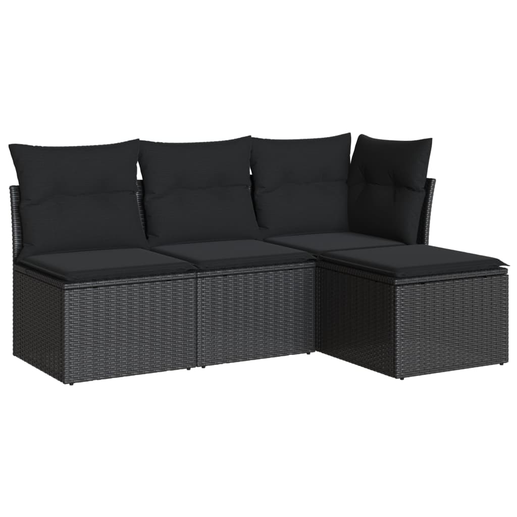 Vidaxl 4-Cz. Garden Lounge Set, Cushions, Black PE Rattan
