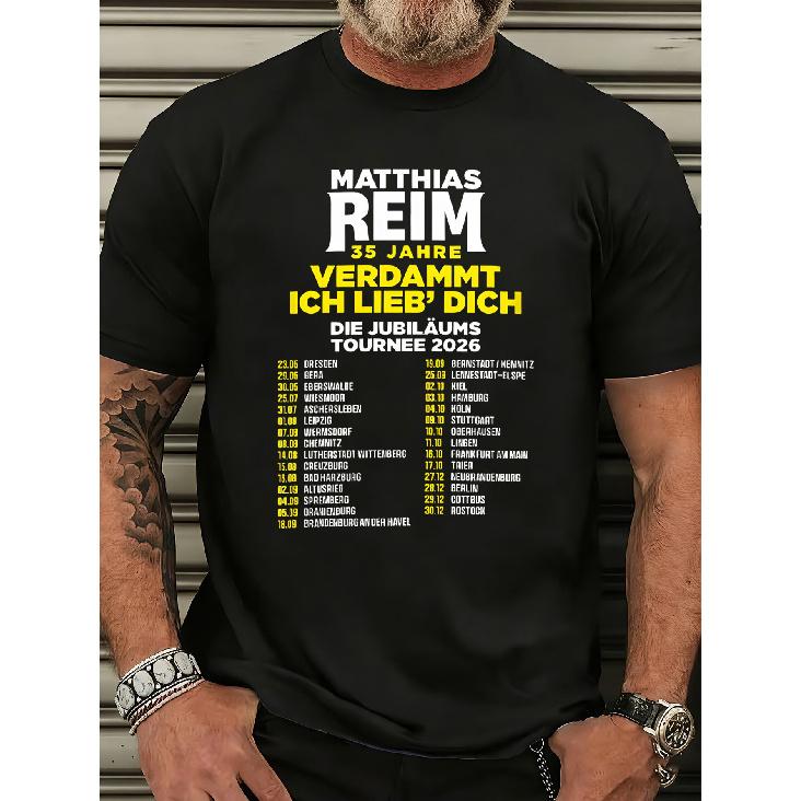 Maglietta Nera da Uomo con Stampa Matthias Reim 35 Anni Verdammt Ich Lieb Dich Tour 2026 Date del Concerto Festival Musicale Festa Abbigliamento Casual