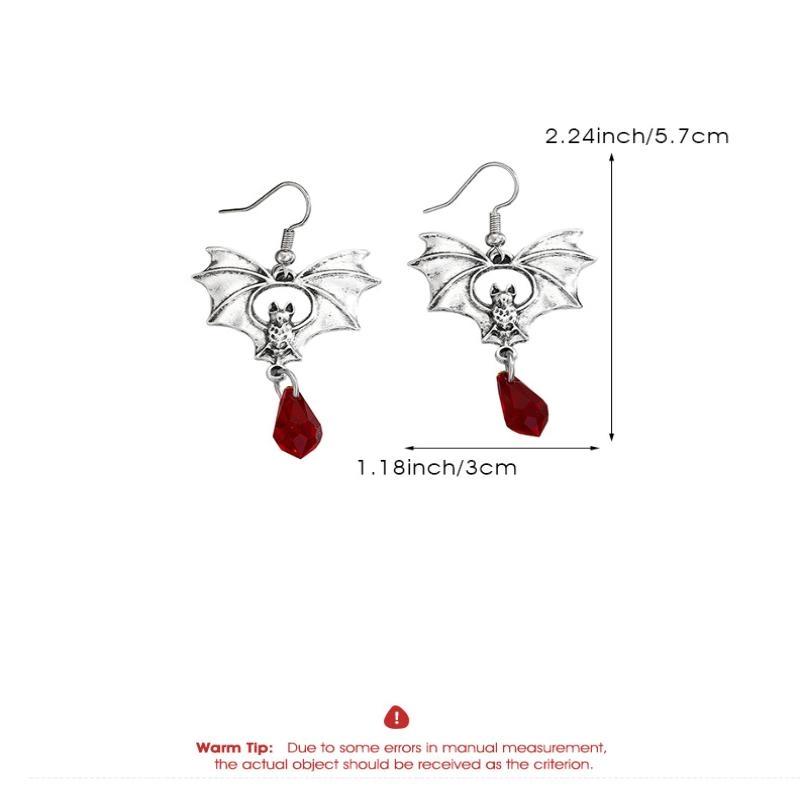 Gothic Vampire Bat Earrings For Women Vintage Red Water Drop Pendant Earring Halloween Pagan Witch Ear Jewelry Gift