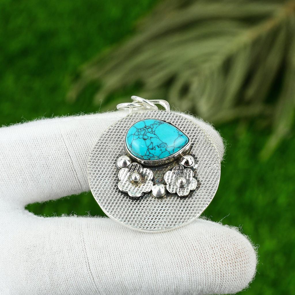 Natural Santa Rosa Turquoise Gemstone Pendant 925 Sterling Silver For Women