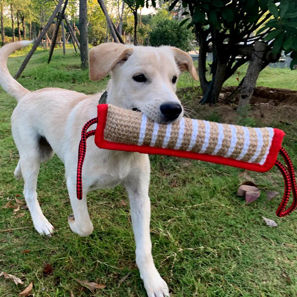 Durable Dog Tug Toy 2 Strong Handles Interactive Pet Toys for Small Large Dogs Jute Bite Pillow Puppy Training Play Game