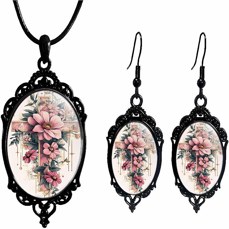 Schickes Glas-Anhänger-Ketten- und Ohrring-Set: Elegantes Romantisches Schmuckgeschenk