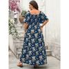 Maxikleid in Übergröße mit Vintage-Blumendruck, eckigem Ausschnitt und kurzen Ärmeln