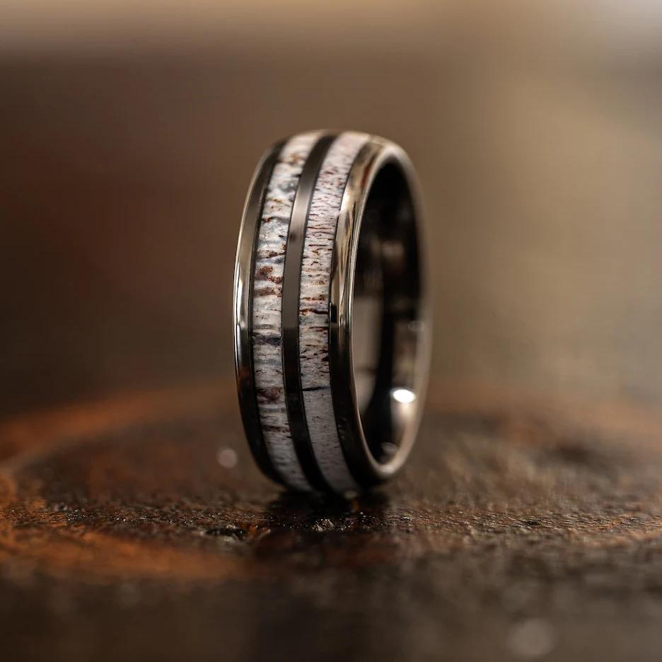 Fashion 8MM Rose Gold Color Stainless Steel Rings For Men Women Colorful Abalone Shell  Inlaid Men Rings Wedding Party Jewelry