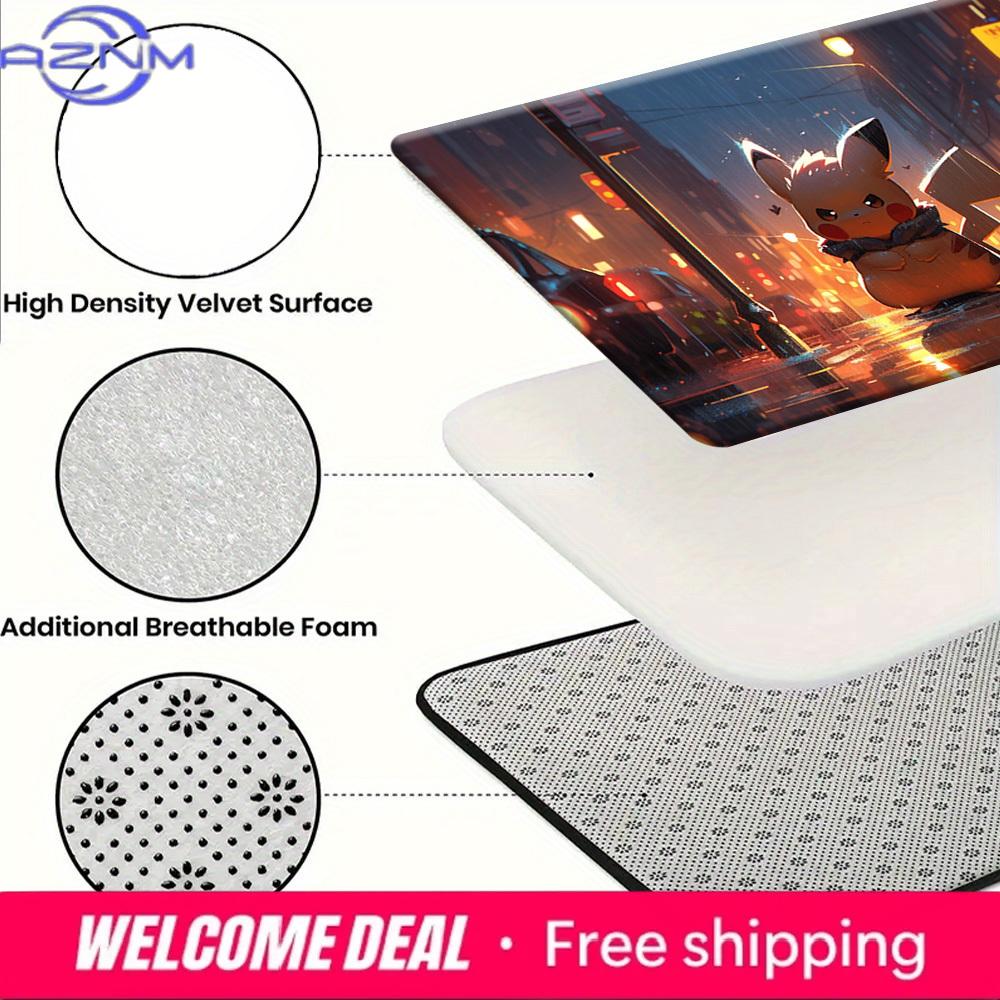 Pokemon Pikachu Night City Rain Print Non-Slip Doormat, Absorbent Floor Mat for Home Decor