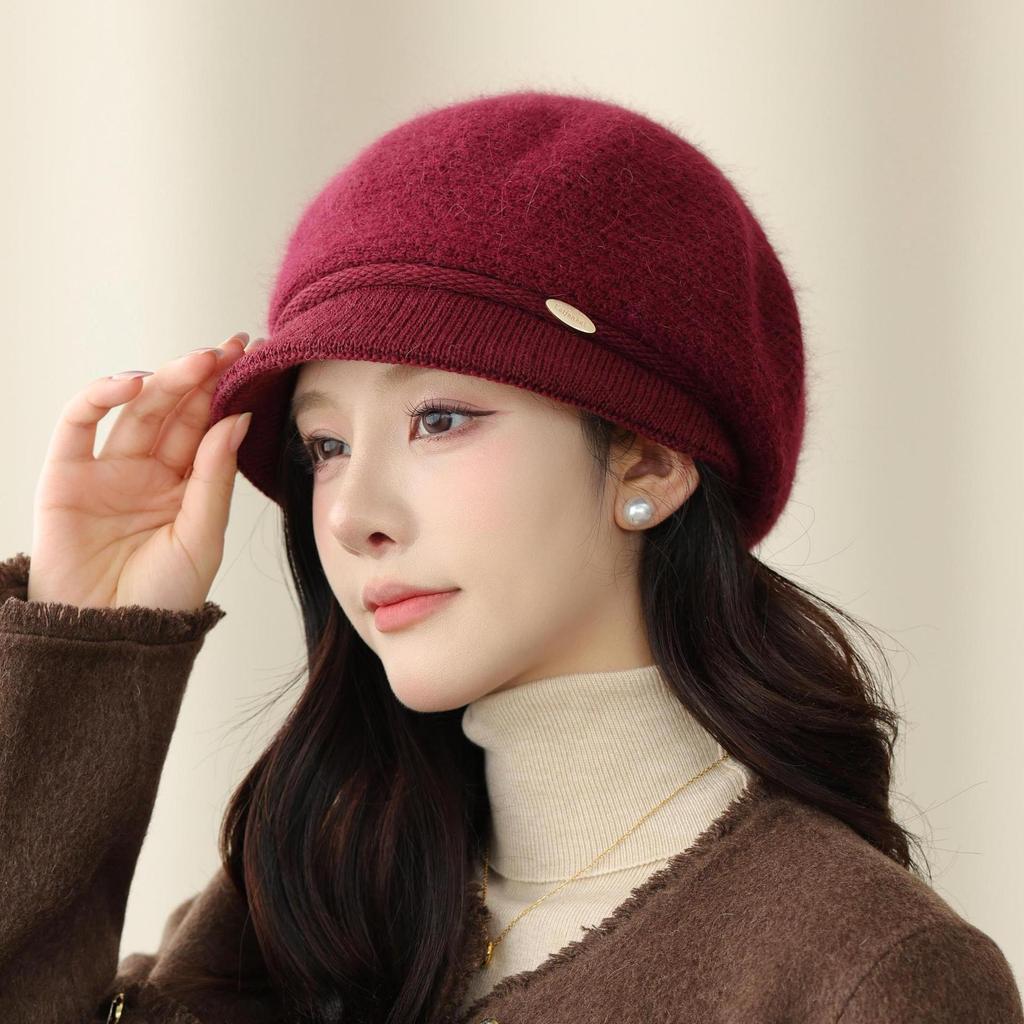 New Middle aged and Elderly Ladies Rabbit Fur Knitted Basin Hat Autumn and Winter Outdoor Cycling Warm Woolen Hat for The Elderly