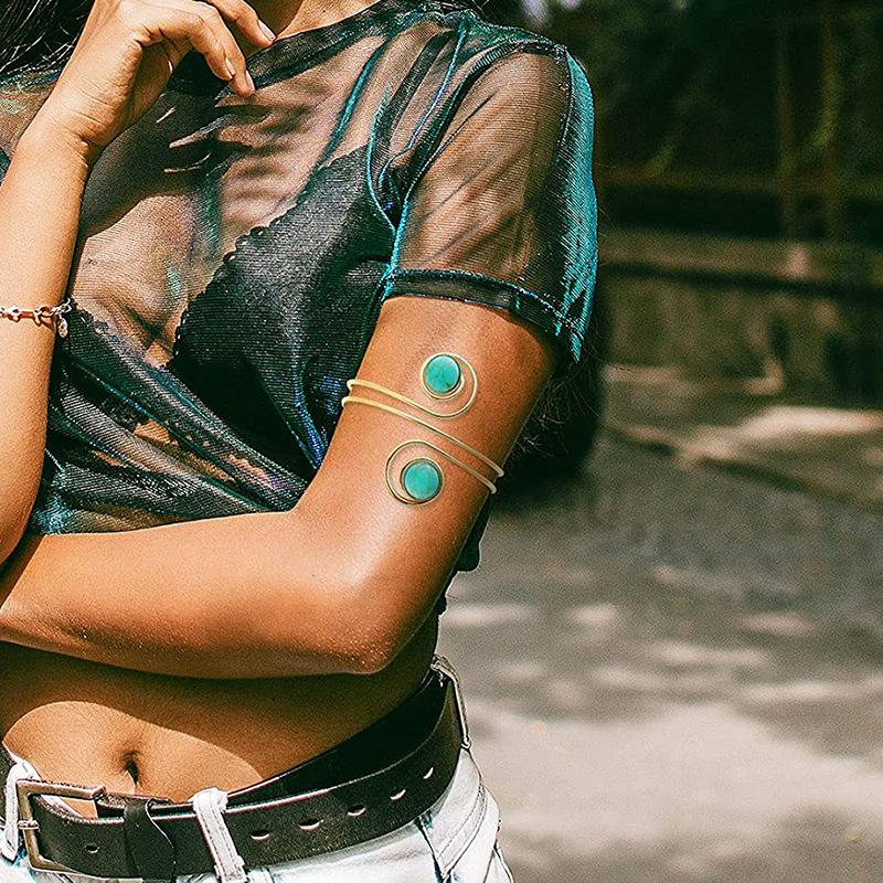Bohemian Tide Tribe Ethnic Turquoise Arm Chain Women'S Fashion Arm Bracelet, Niche Arm Ring