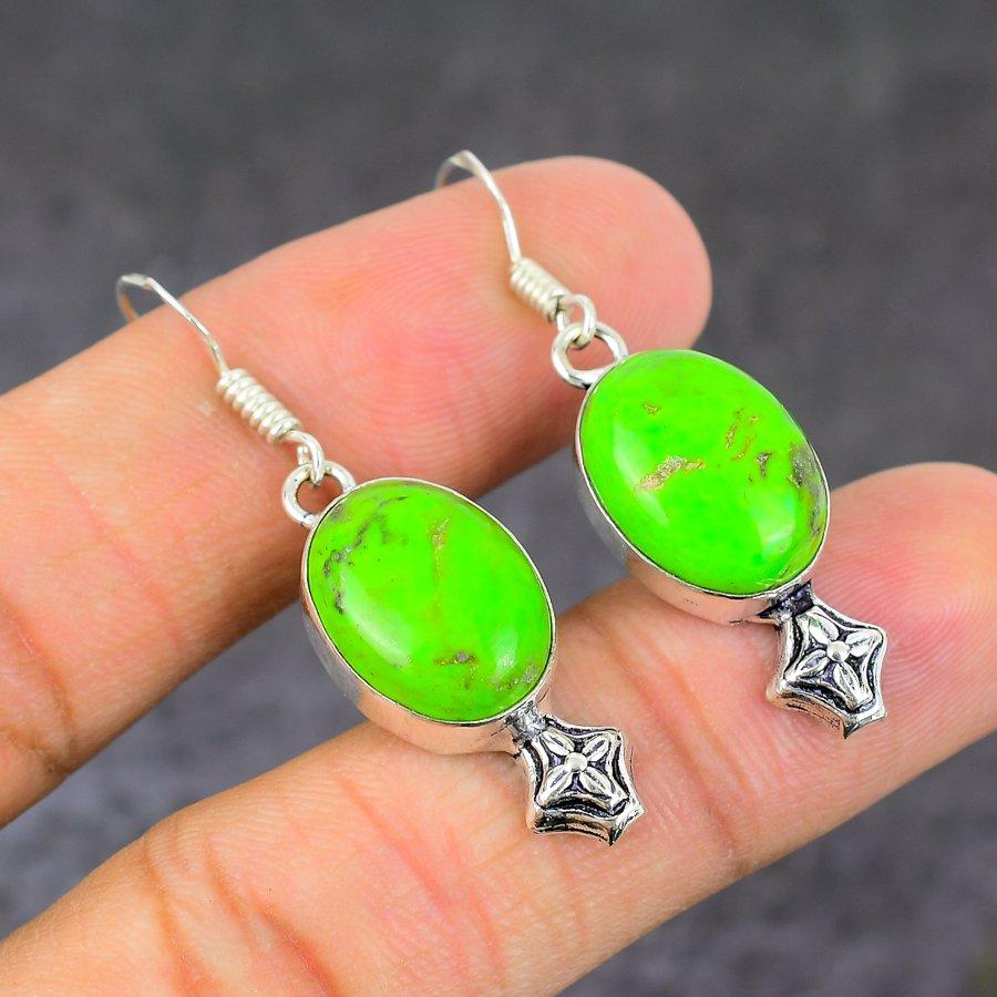 Copper Green Turquoise Gemstone 925 Sterling Silver Jewelry Earring 1.81" M3y19