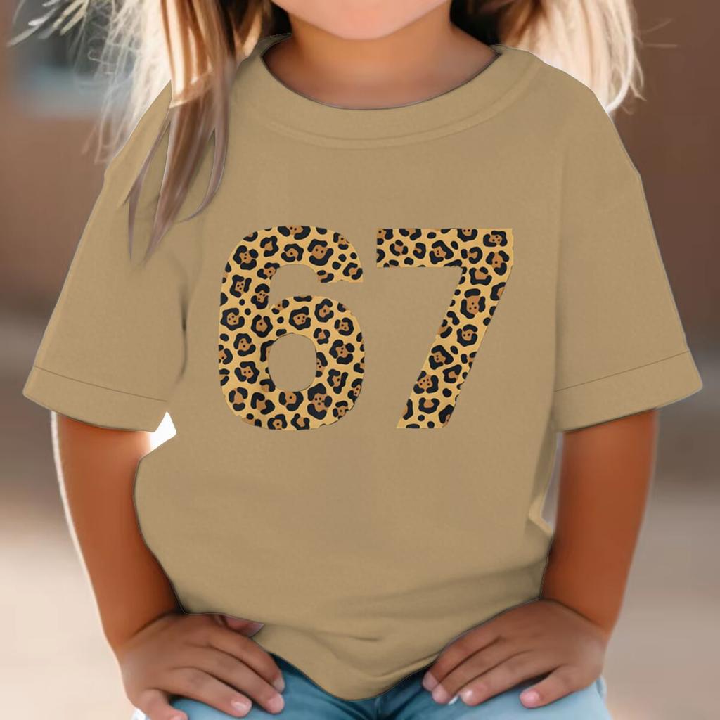 6 7 Six Seven Leopard Creative Print Tshirt Soft Breathable for Daily Outdoor Casual Wear Funny Gift Cotton Tee Girl Clothing