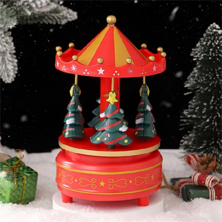 Artistic Christmas Tree Themed Rotating Music Box Wood Hand Cranked Musical Ornament For Holiday Seasonal Atmospheres