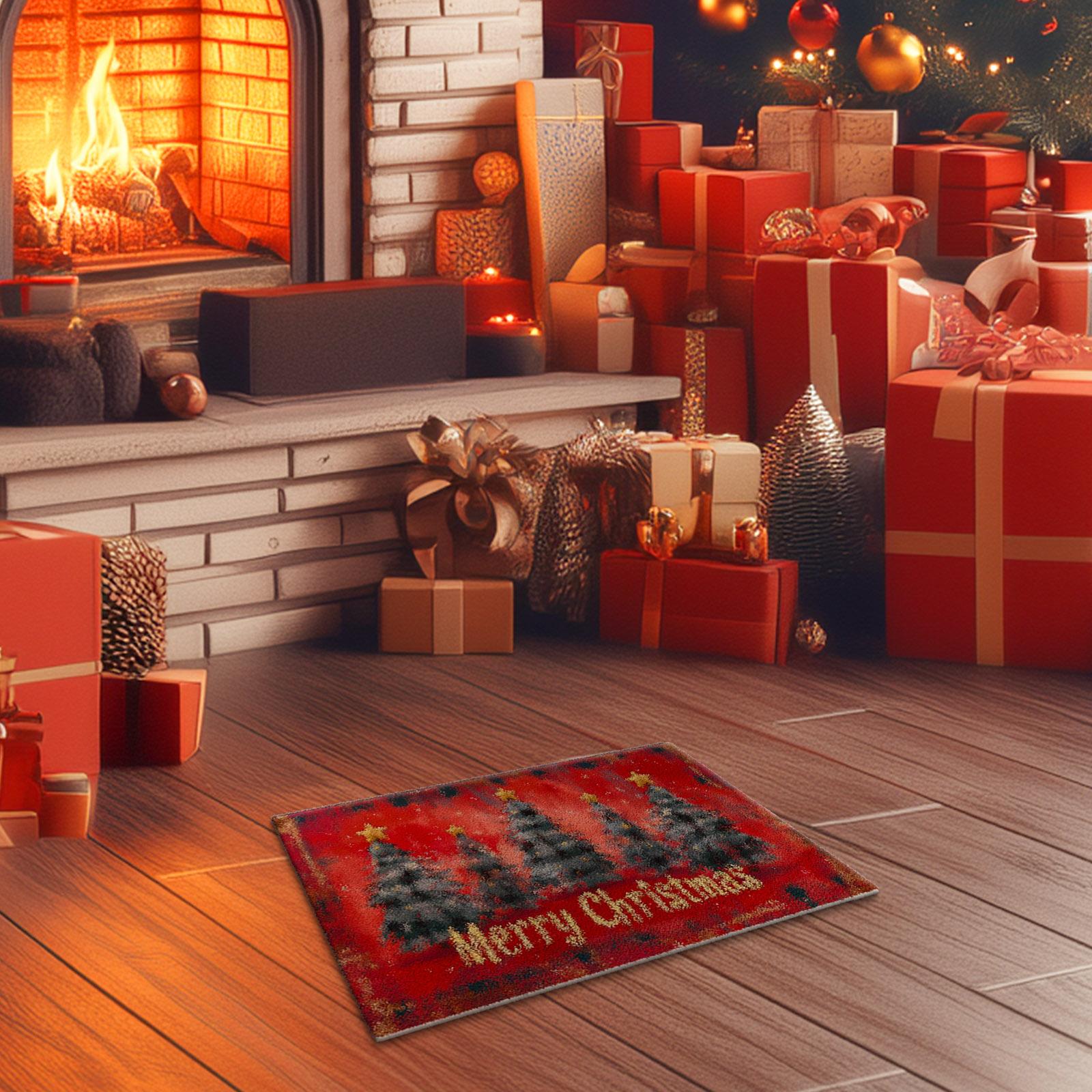 

Christmas Floral Entrance Doormat Outdoor Welcome Front Door Mat Room Rugs Hallway Floor Foot Mat Washable 40x60cm