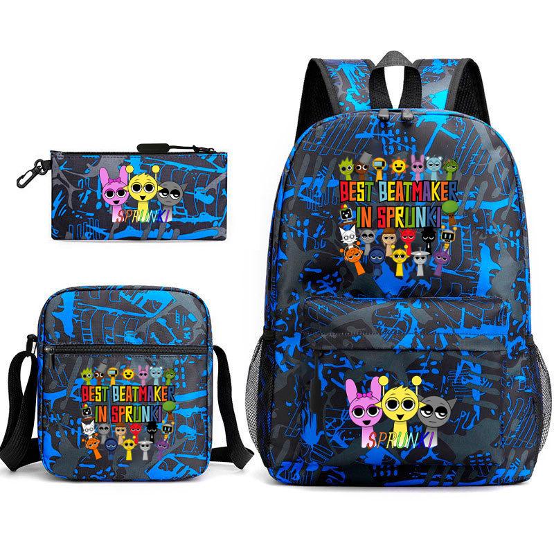 Rhythm Box Student School Bag Backpack Male Female Junior High School Three-piece Large Capacity School Bag