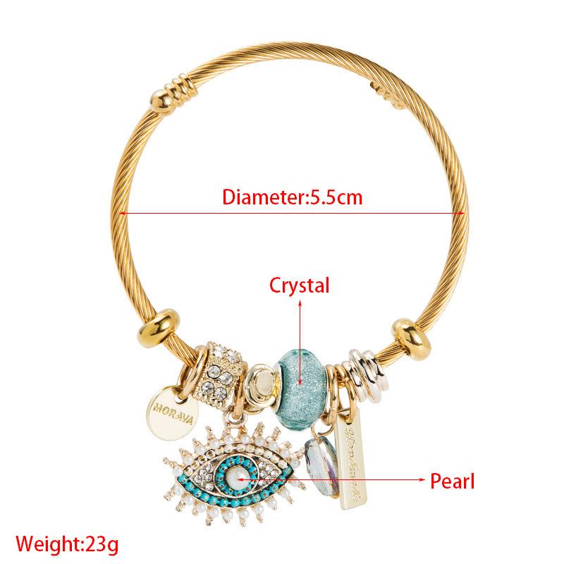 Gold-Plated Evil Eye Crystal Pendant Bracelet for Women