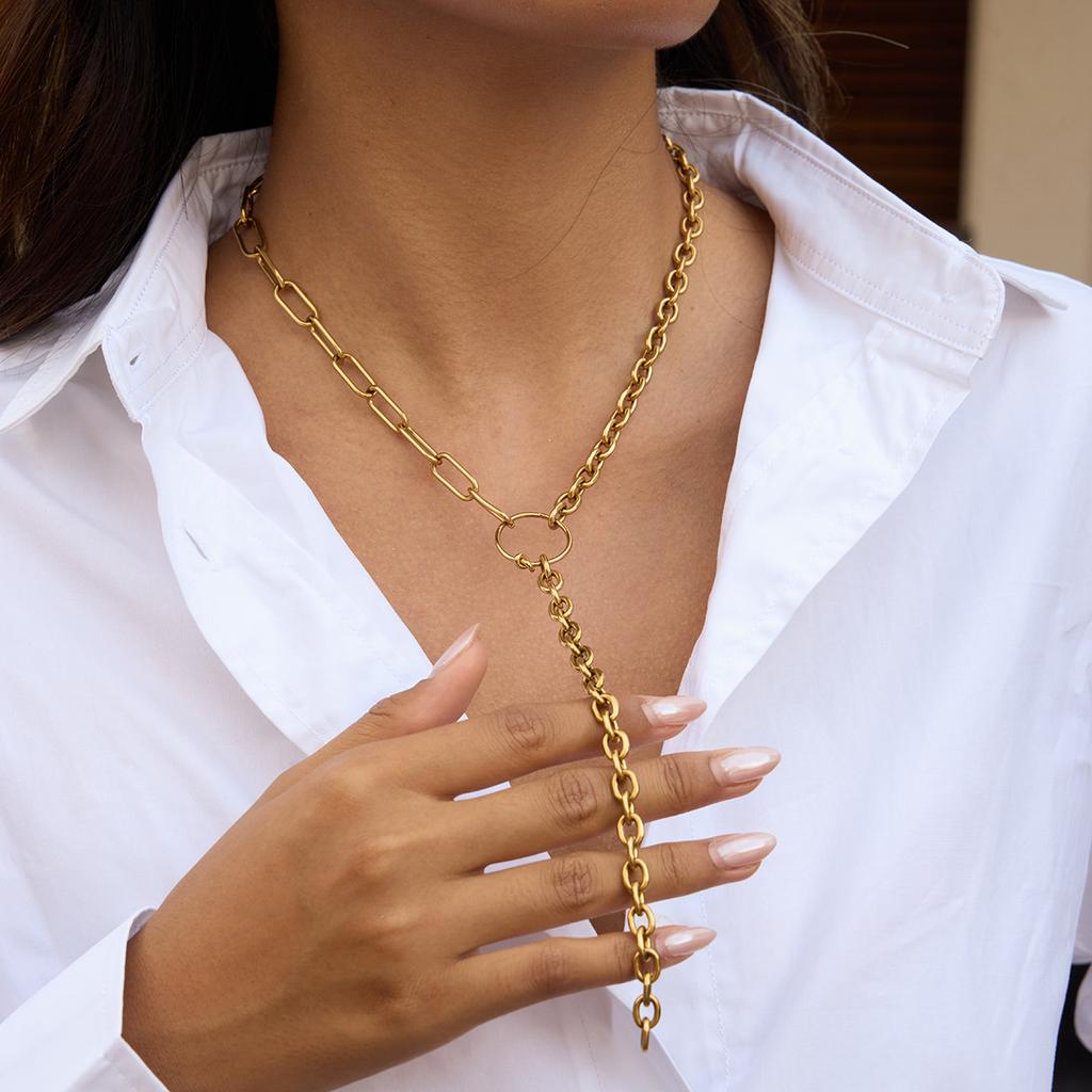 European and American 18K Gold Stainless Steel Necklace Accessories Y-chain Titanium Steel Explosion