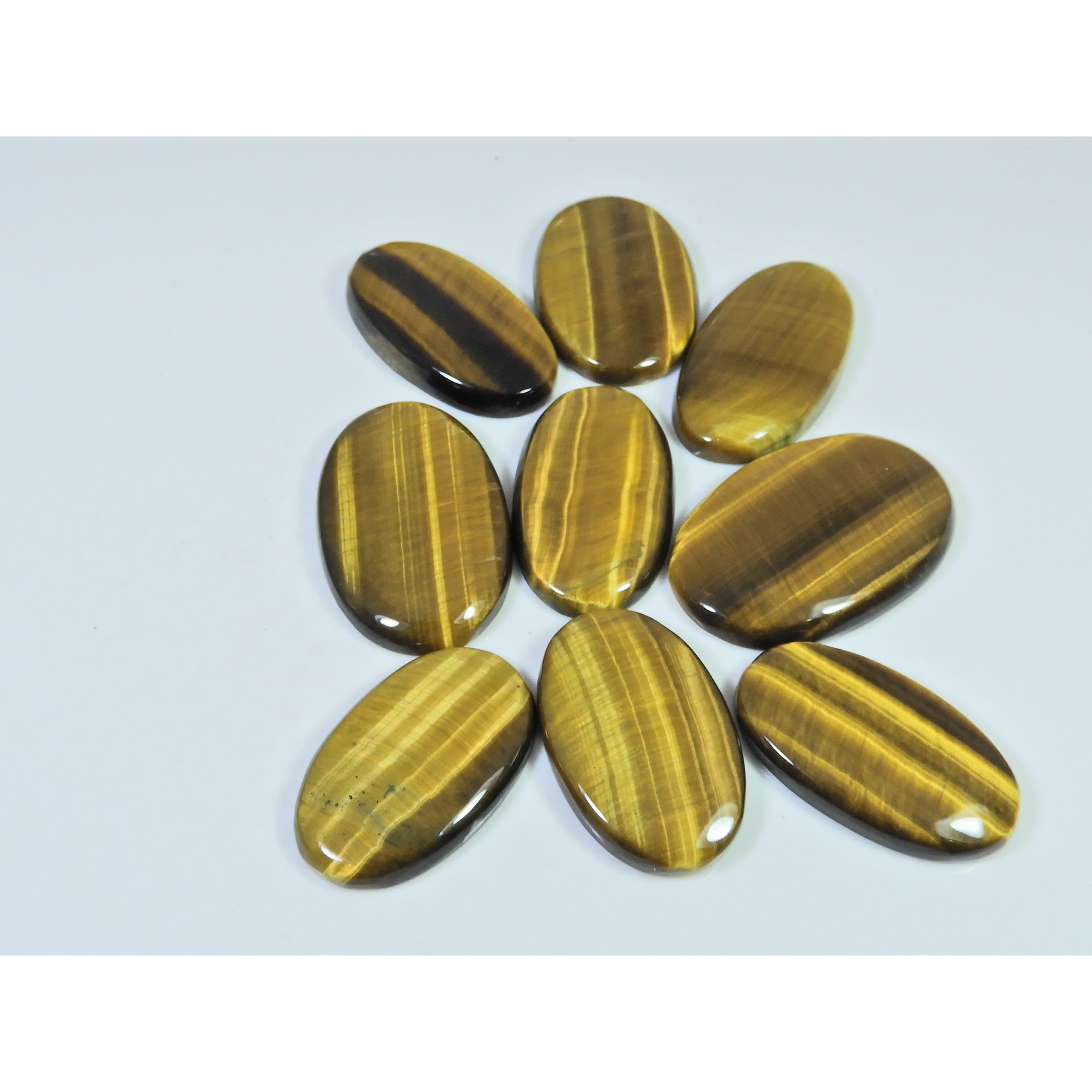 09Pcs Natural Brown Tiger eye Oval Shape Cabochon Loose Gemstone 330Cts. Lot C-2487