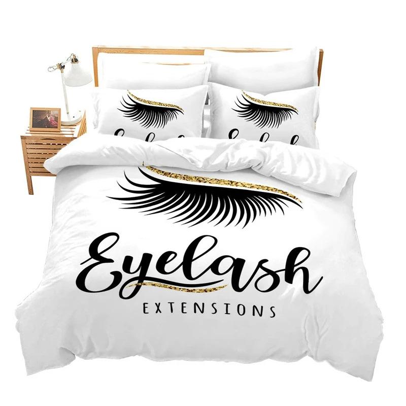 Hello Gorgeous Duvet Cover Rose Gold Shiny Eyelashes Makeup Charming Girl Fashion Bedding Three-piece Set