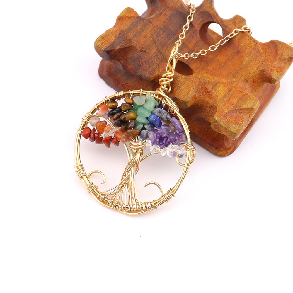 Collana in Pietra Naturale Albero della Vita Avvolta in Filo con Pietre Frantumate Multicolori - N750
