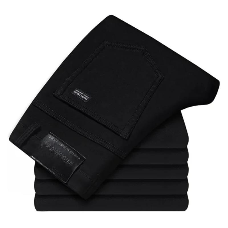 Wthinlee Pánské džíny Business Casual Rovné Strečové Módní Klasické Modré Černé Pracovní Džínové Kalhoty Jaro Léto Značkové Oblečení