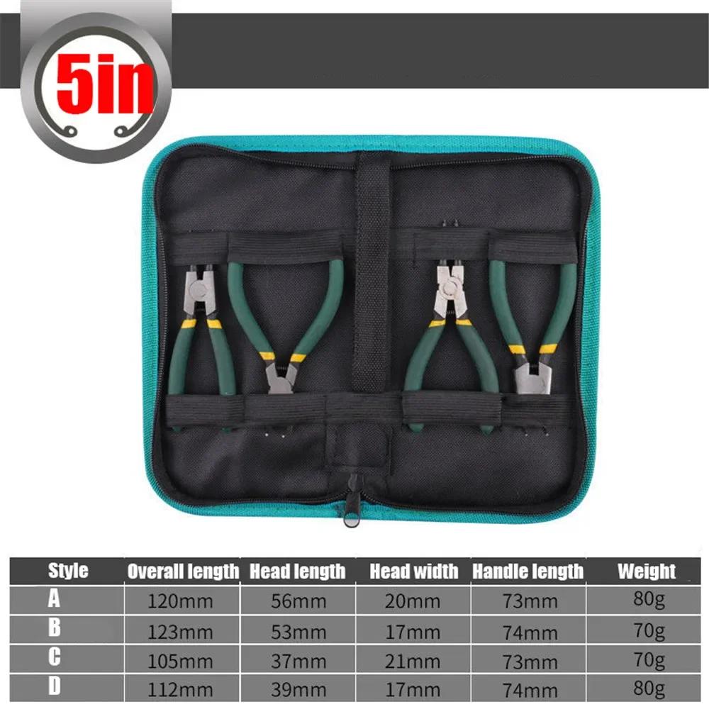 4Pcs 4-in-1 Circlip Pliers Set with Storage Bag 7 Long Nose Bent Plier Inner Outer Retaining Snap Ring Remover Maintenance Tool