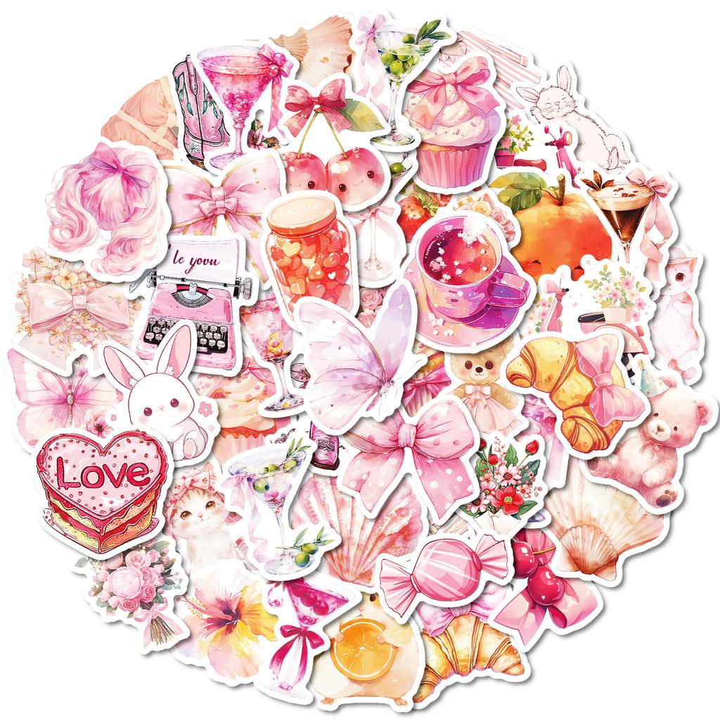 50 Cute Hand Painted Graffiti Stickers Bow Croissant Series Stickers