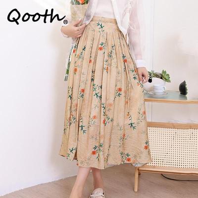 Hanfu Waist Wrap Skirt  Cotton Linen Printed Pleated Skirt Elegant Vintage Skirt QT2187